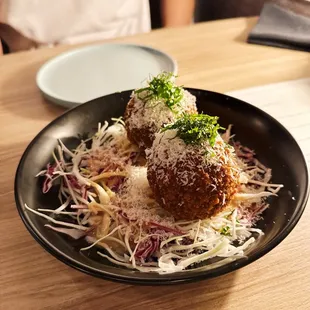 [YANG]  Lamb Corquette, parmigiano reggiano. mushroom, doenjang dijon mustard dressing