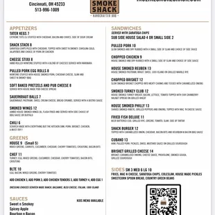 the menu of the restaurant