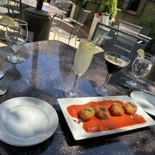 Arancini, Italian 75 and espresso martini.