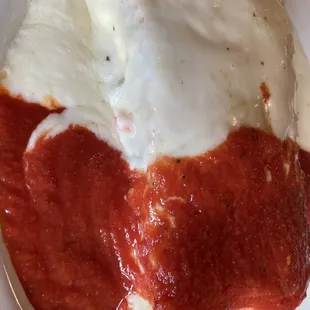Veggie Lasagna with white and red sauce.