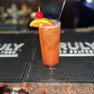 a drink on a bar top