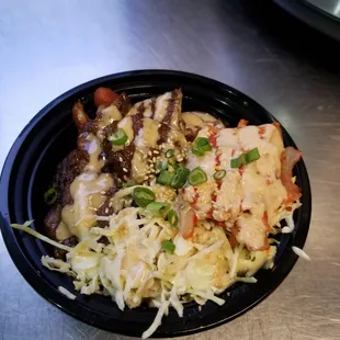 Unbelievabowl - bulgogi braised brisket, kalbi sesame slaw and kimchi with house aioli