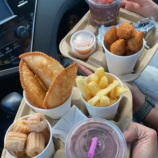 Churros, fried yuca, empanadas, açaí bowl and smoothie