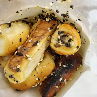 a bag of bread with sesame seeds