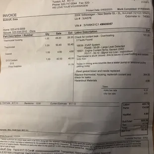 All the chargers, and how it was not even the problem, To me they just put a bunch of numbers together on paper and charged me for it.