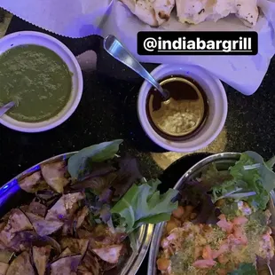 Garlic naan, ragada, eggplant tamarind