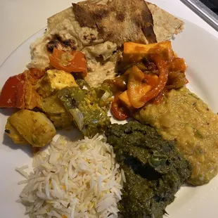 Chili paneer, tandoori veg, sagwala, daal tadka, roti