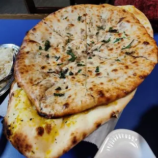 Mutton keema naan, garlic naan