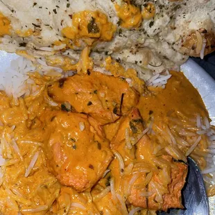 Butter chicken, garlic naan, white rice!
