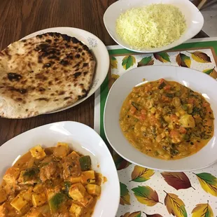 Navratan Korma (my favorite vegetarian dish) and Paneer Masala (Cheese with garlic and herbs in a tomato cream sauce)