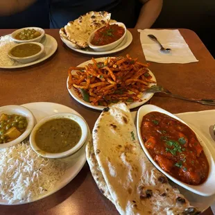 Garlic chicken curry-so good. Chili fries in middle.