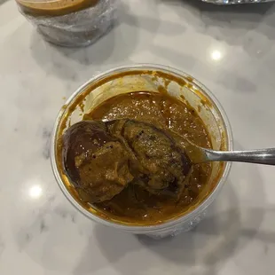 Carry out bagara baingan. Down to 2.5 baby eggplants in the entire entree.