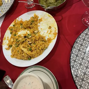 Chicken Biryani palak Saag Paneer Cucumber Raita