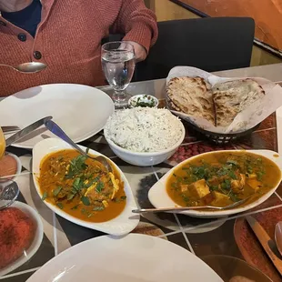 a table full of food and drinks