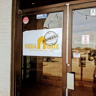 the entrance to a restaurant