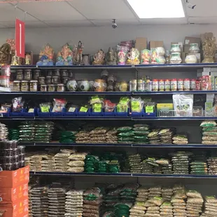 shelves of food in a grocery store