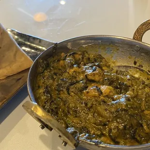 Veggie samosas and chicken saag