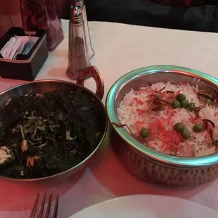 Saag paneer with rice.