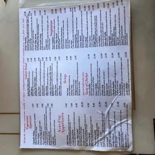 the menu for the indian restaurant