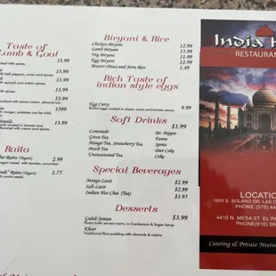 the menu of the restaurant