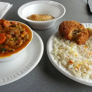 A very good Mixed Veg curry, potato poori, veg cutlet n rice