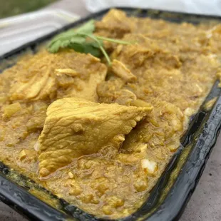 a close up of a dish of food