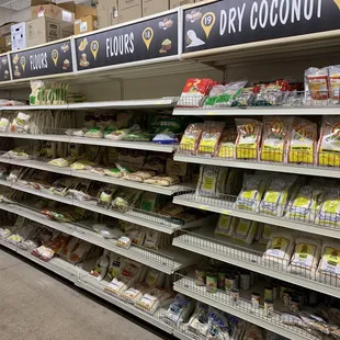 shelves of food in a grocery store