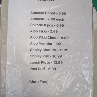 Current menu