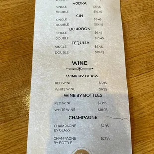 Drink menu