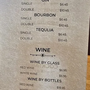 Beverage menu