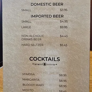 Beverage menu.   There's others too.