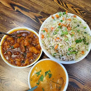 Veg fried rice, cauliflower Manchuria with gravy, malai kofta.