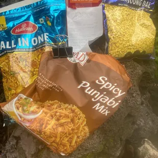 Masal chai (6.49), various snacks.