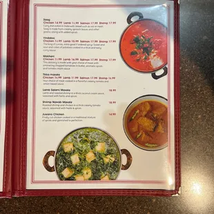 the menu of the restaurant