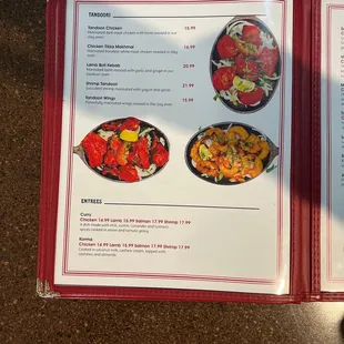 the menu of the restaurant