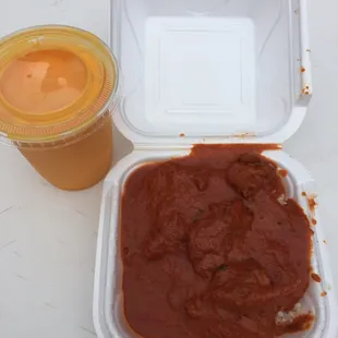 Chicken tikka masala and mango lassi