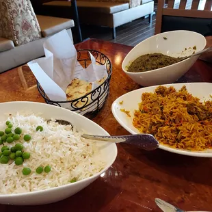 Chicken biriyani, lamb saag and butter Naan!
