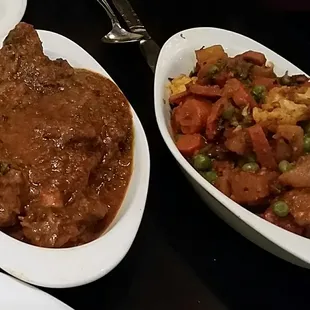 Goat curry (bone-in) and the mixed vegetables: Rich, amazing  flavors.
