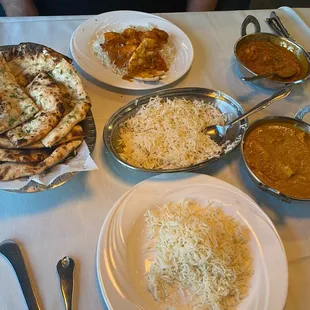 Chicken Balti, Chicken Tiki Marsala and bread basket ( pick three , the garlic was the best!! )