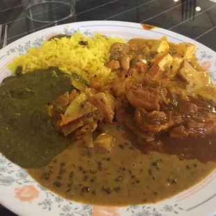 From the lunch buffet: curry chicken, sag paneer, veggie korma, daal