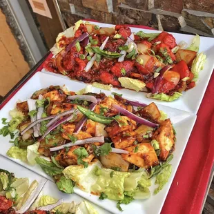 Paneer Tikka, Chilli Chicken (top)