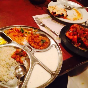 Vegetarian thali and shrimp tika!