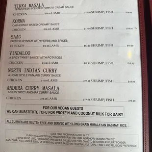 Curry Menu
