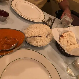 Tiki masala, rice, naan