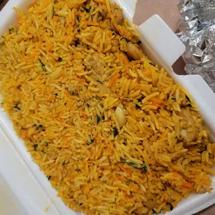 rice in a styrofoam container