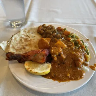 Chicken tikki masala, tandoori chicken, and a couple of other dishes from the buffet.