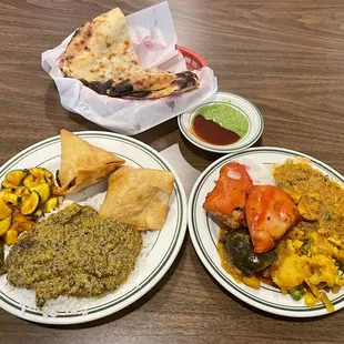 My feast from the buffet. Regular naan is on the buffet, but I ordered the keema (lamb) naan separately