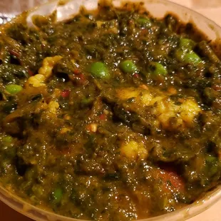 Vegetable saag ($12). NOT VEGAN. They pre-mix butter into the dish but only told me that after I'd picked up the food.