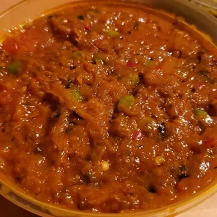 Baingan bharta ($13), made vegan w/o butter/ghee/cream. Not bad.