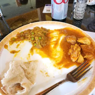 Buffet.  Chicken curry and Baingan Bhartha.